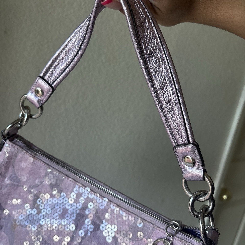 Vtg COACH Poppy Pink Purple Sequin Signature C Shoulder Bag Mcbling Y2K - Picture 10 of 14